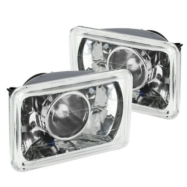 4x6 H4656 DIAMOND CUT SQUARE BLACK HEADLIGHT+H4 BULBS FITS CADILAC//GMC//BUICK//GMC